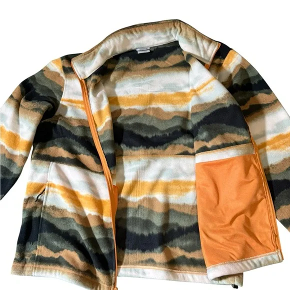 Columbia Men's Patterned Fleece Jacket - Black, Orange, White Size XL Super Warm - Picture 3 of 6